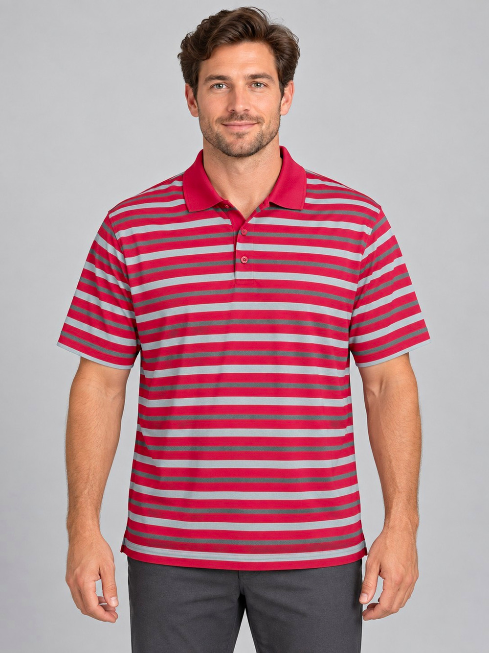 Nike Golf Tour Performance Dri-FIT Polo Shirt Mens XL Red Gray Striped